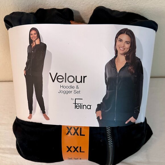 Felina Women's Luxe Velour Track Suit Size XXL Black Soft Loungewear Relax Fit - Picture 13 of 13
